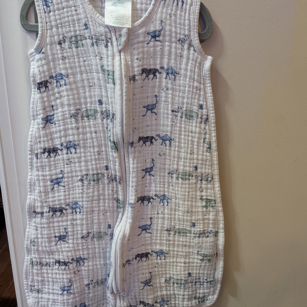 Aden + Anais Muslin Safari Sleep Sack - White with Blue & Green Animal Print